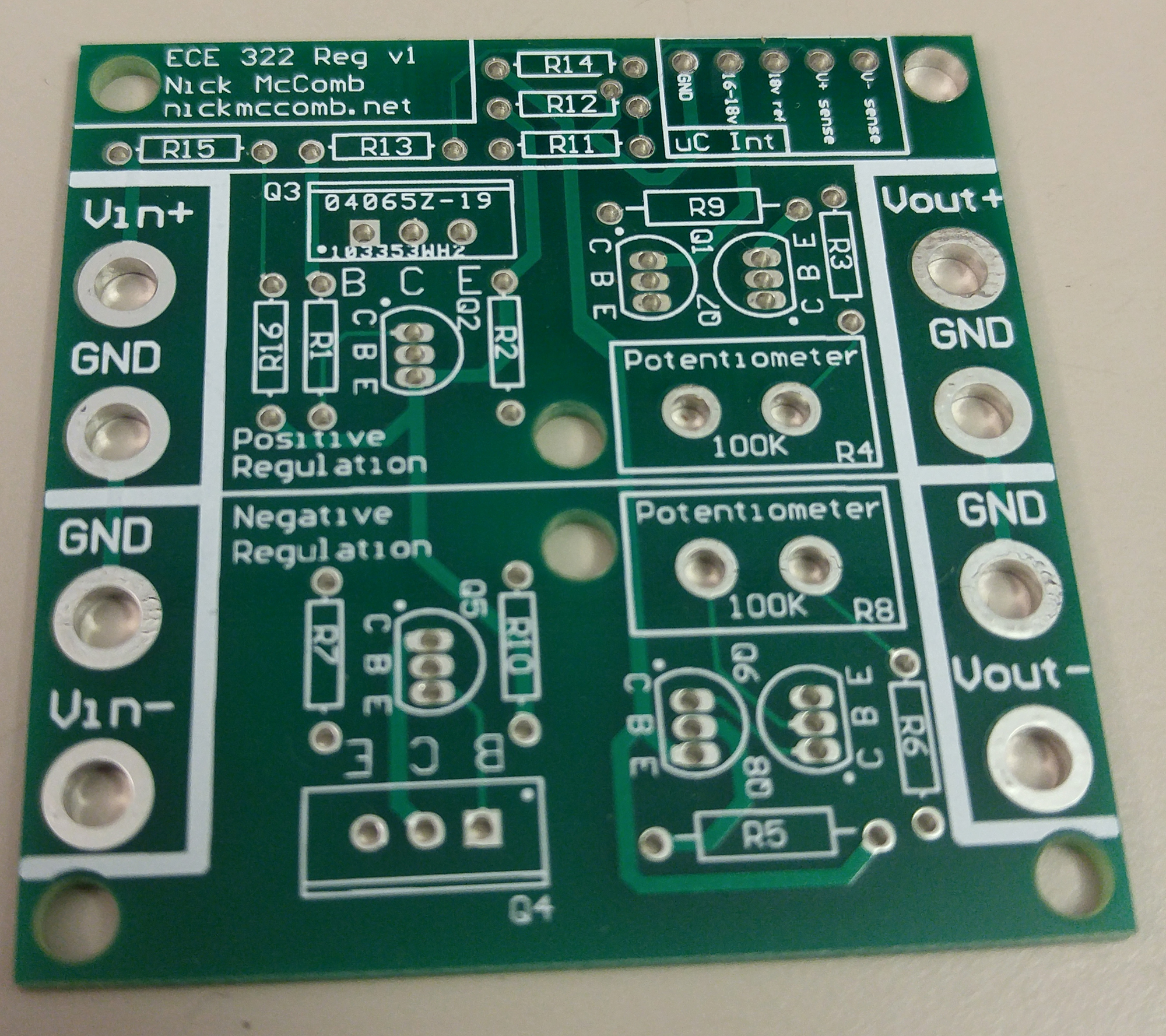 A Voltage Regulator PCB, the "core" of the project.